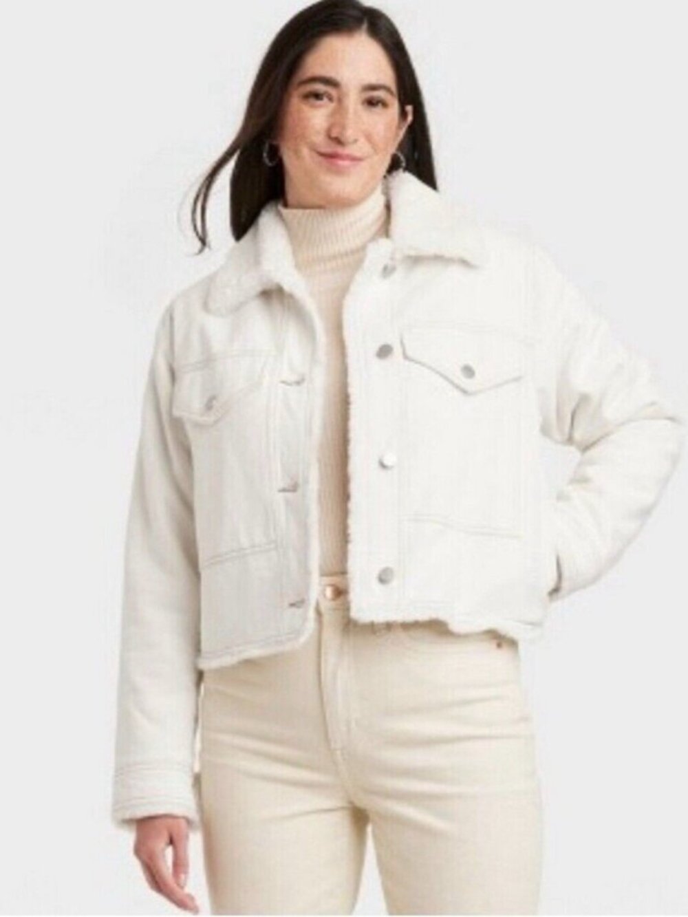 Women's Faux Fur Lined Trucker Jacket - Universal Thread™ Ivory M